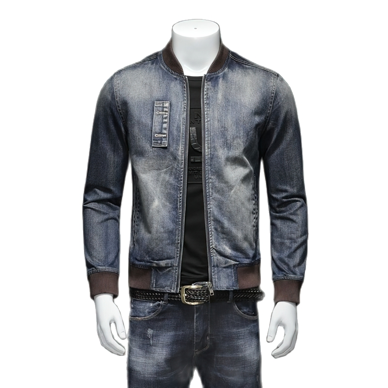 Men's denim jacket with zipper and long sleeves, perfect for casual style and creating trendy looks.