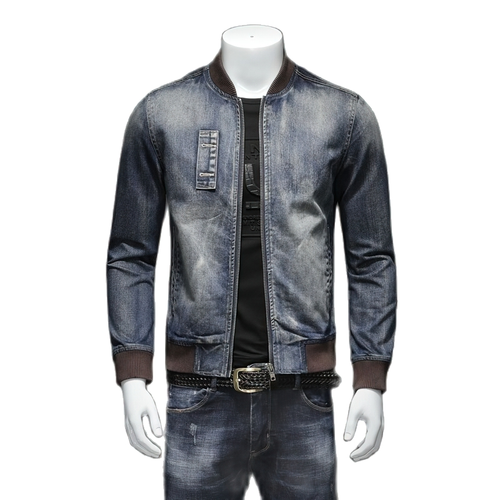 Veste pour hommes à la mode avec fermeture à glissière / Vestes minces en jean à manches longues / Vêtements sexy pour hommes 