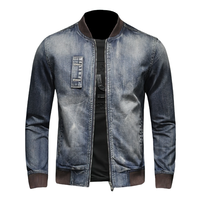 Fashion men's denim jacket with zipper, long sleeves, and casual style for cool looks. Perfect for adding style and comfort.