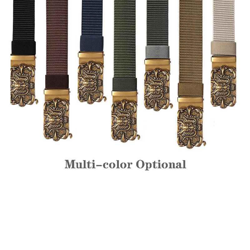 Multi-color nylon belts with metal automatic buckles in rock style, suitable for men and women.