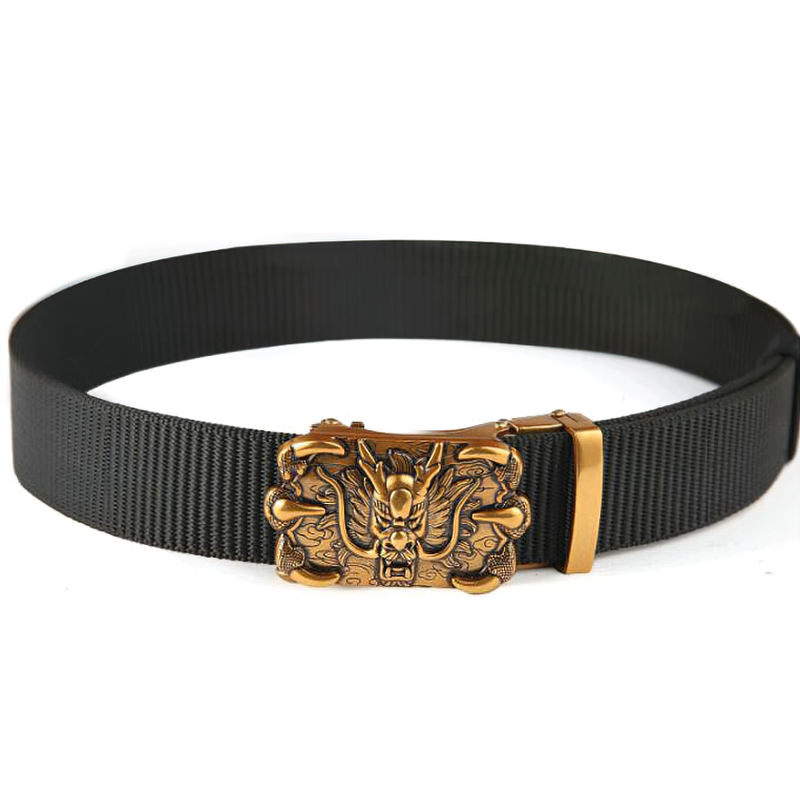 Rock style nylon belt for men and women with a unique metal automatic buckle for stylish outfits.