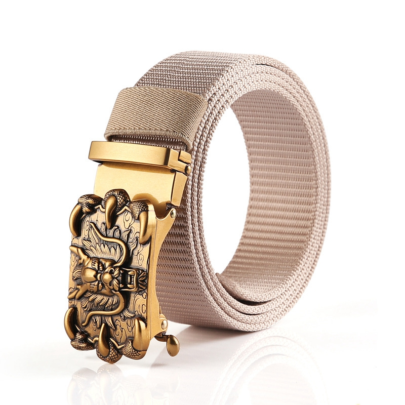 Stylish nylon belt for men and women with intricate metal automatic buckle in rock style.