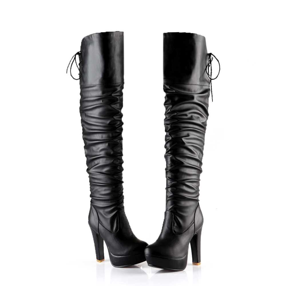High Quality Over Knee Boots With PU Leather / Sexy Woman's Shoes - HARD'N'HEAVY