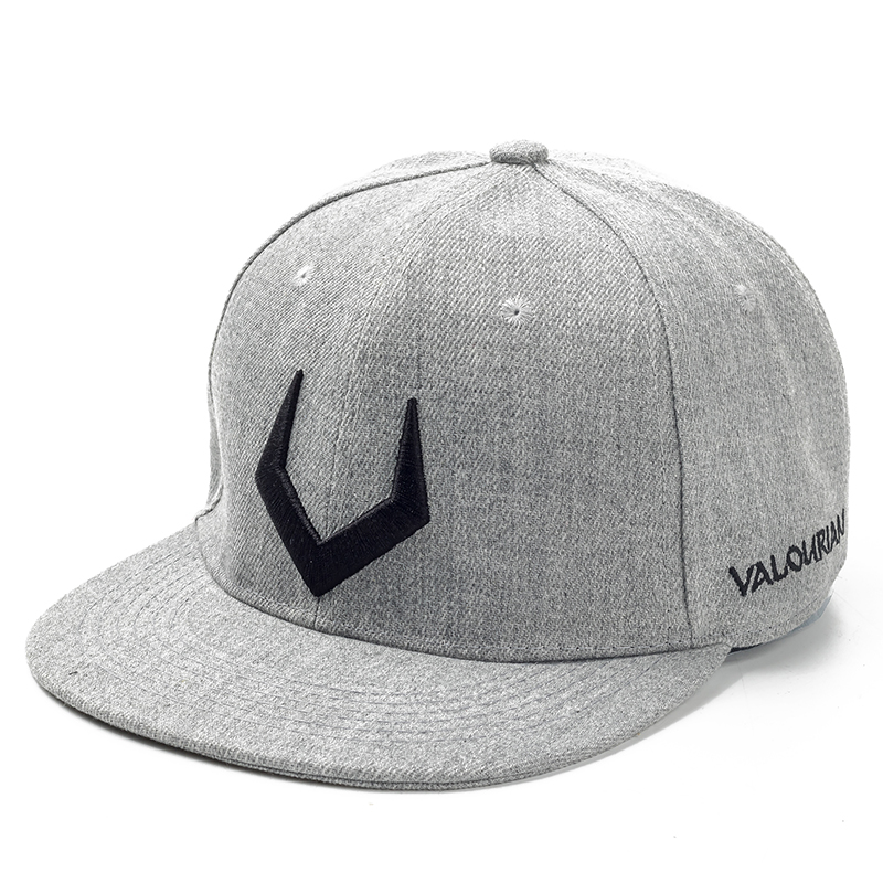 Stylish grey wool baseball cap with 3D black embroidery, perfect for men and women.