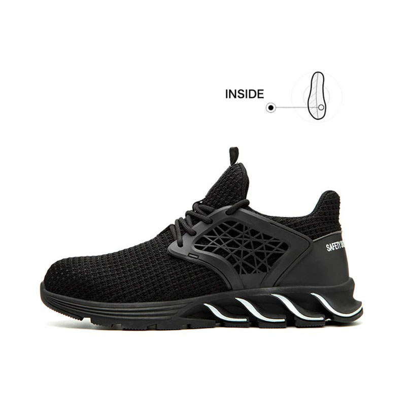 Men's breathable black work safety sneakers with steel toe and mesh design for comfort and style.