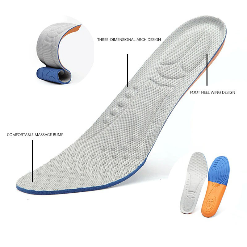 Men's sneaker insole with three-dimensional arch, massage bump, and foot heel wing design for ultimate comfort.