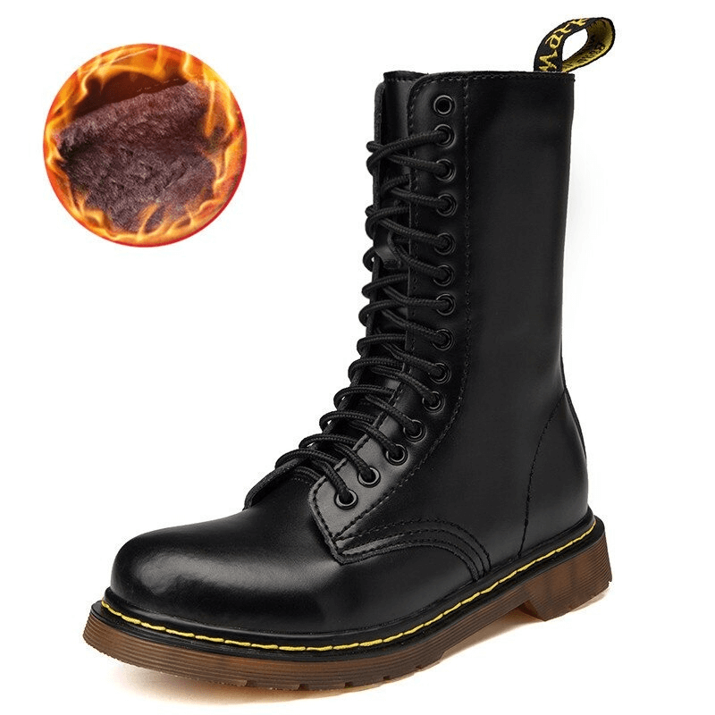 High Top Combat Boots For Men / Genuine Leather Motorcycle Martins Boots / Military Work Shoes - HARD'N'HEAVY