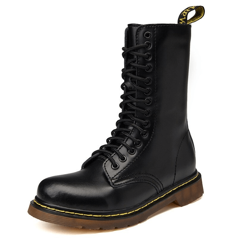 High Top Combat Boots For Men / Genuine Leather Motorcycle Martins Boots / Military Work Shoes - HARD'N'HEAVY