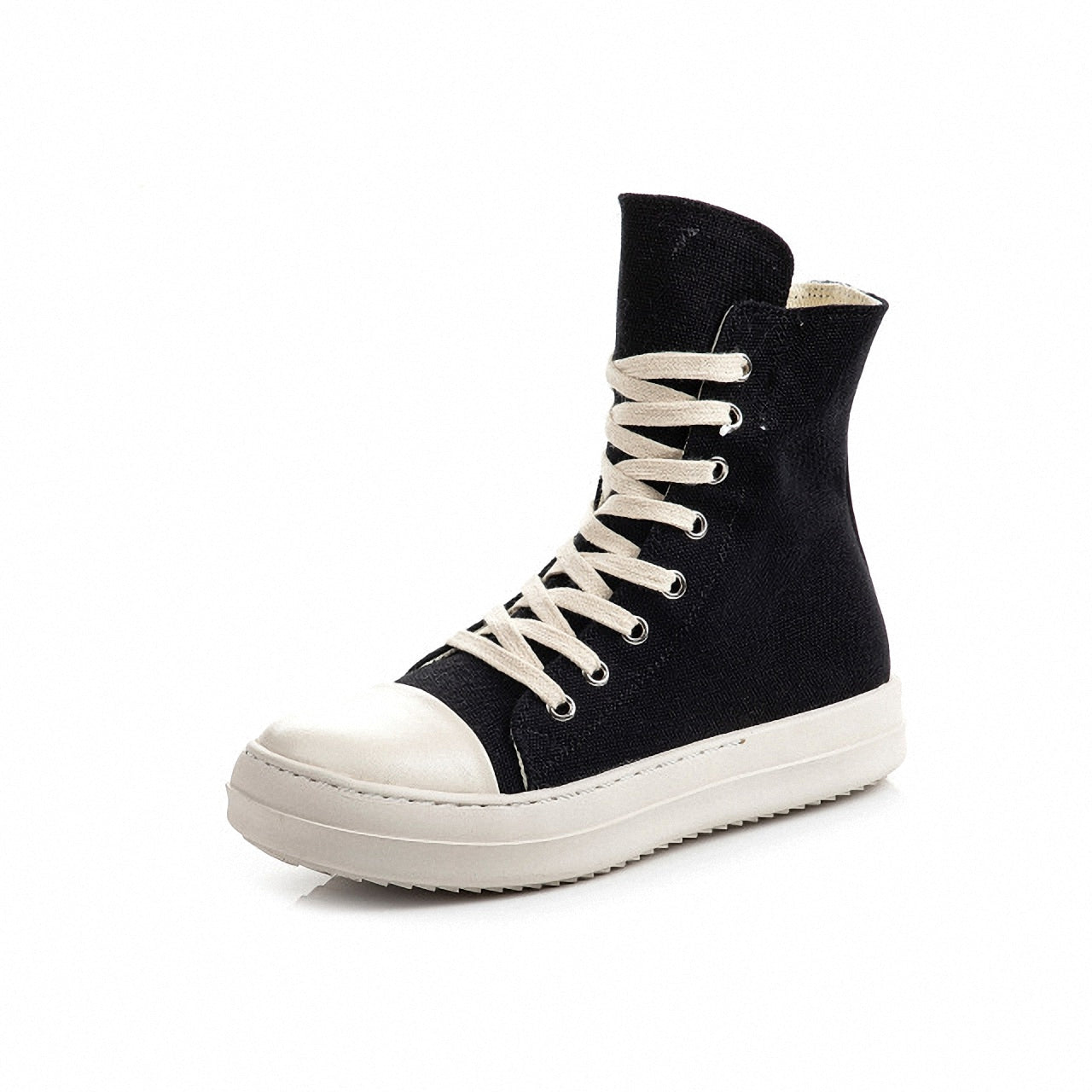Unisex high top retro platform sneakers in black with unique design, perfect for rock lovers and alternative fashion.