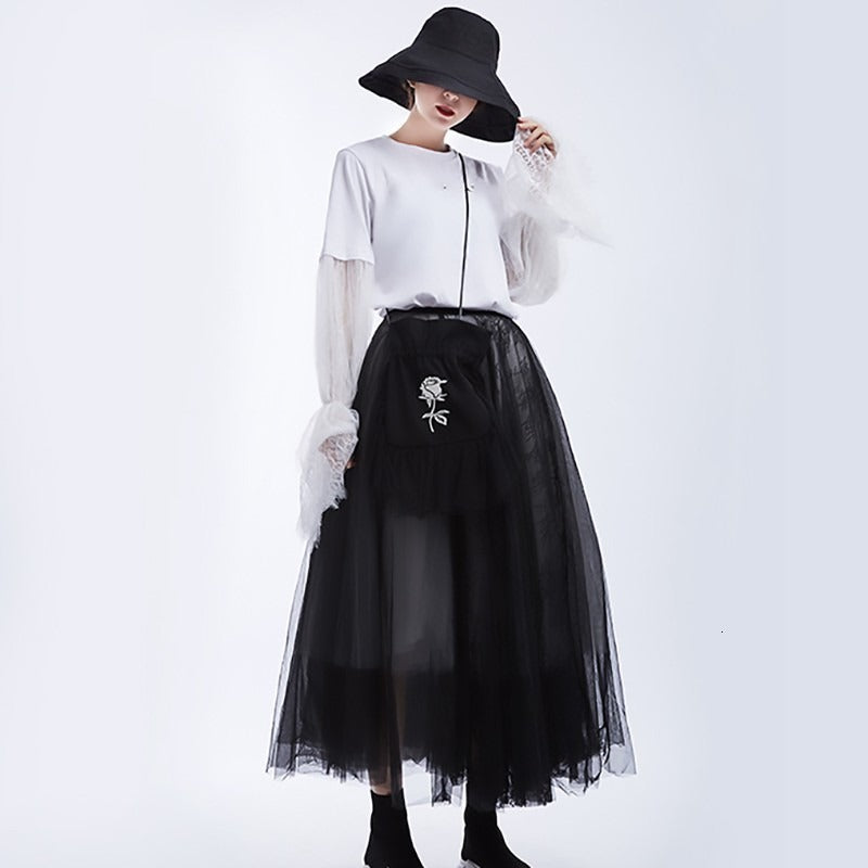 High Waist Black 5 Layers Mesh Temperament Half-body Skirt / Women Gothic Fashion Clothes - HARD'N'HEAVY