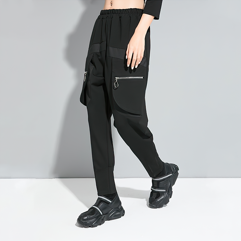 Stylish high waist black alternative women's pants with pockets and faux zippers, perfect for casual wear.
