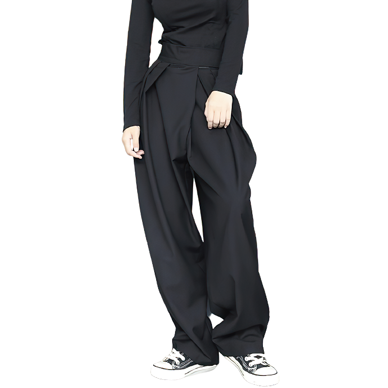 Stylish high waist black pleated women's trousers, perfect for gothic and alternative fashion lovers.