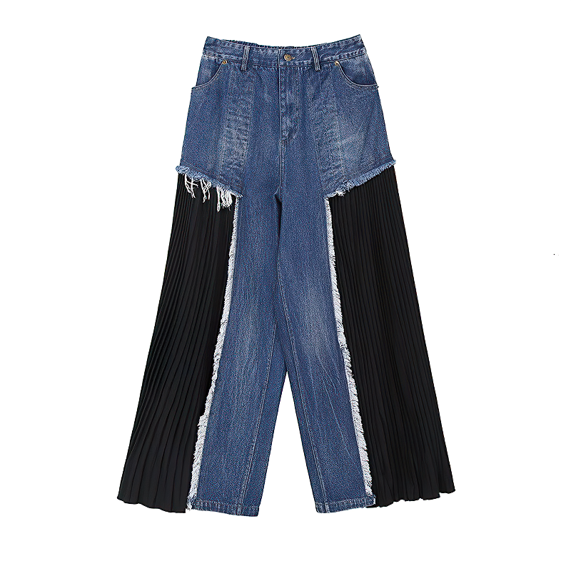 High Waist Blue Denim Women's Trousers / Fashion Female Wide Pants - HARD'N'HEAVY