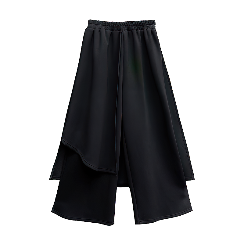 High waist black elastic women's pants with stylish split design, ideal for spring and fall fashion.
