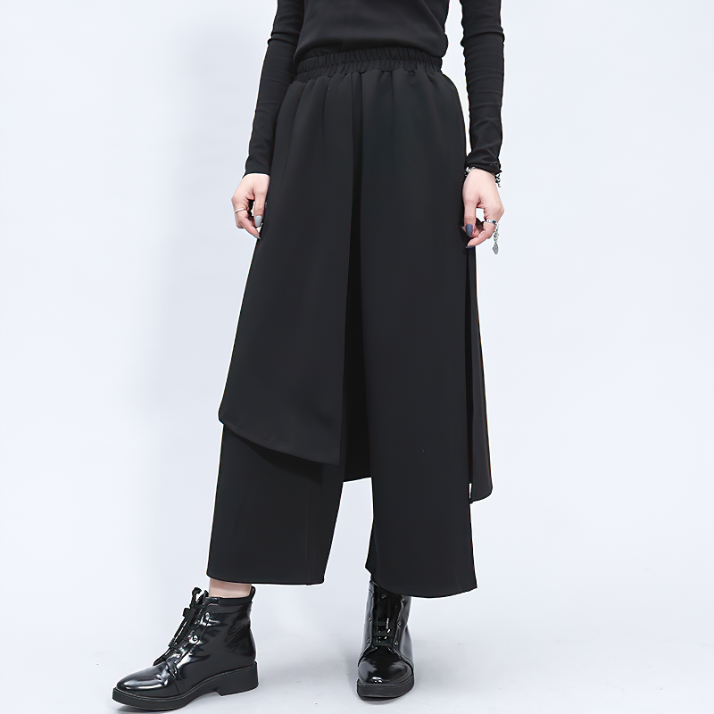 High waist black women's pants featuring a stylish split joint design and comfortable elastic waist for spring and fall fashion.