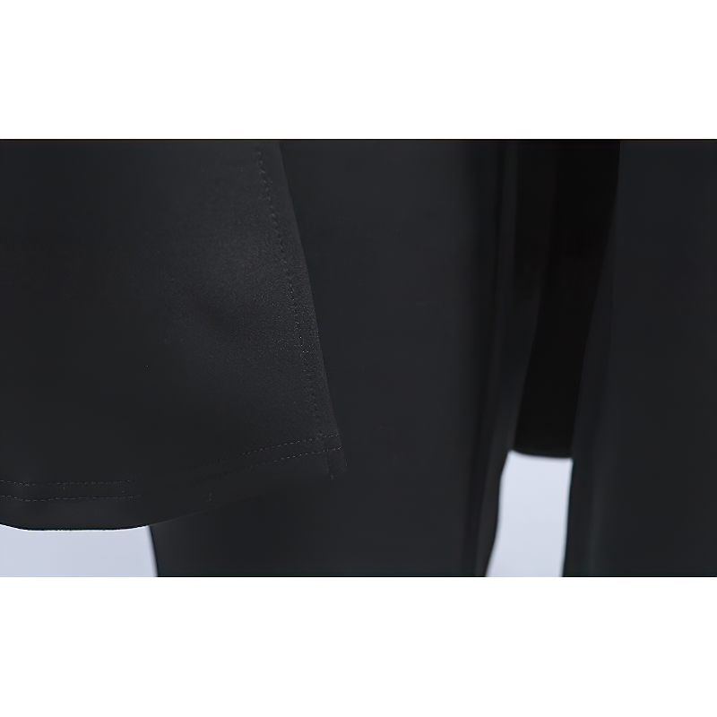 Close-up of stylish high waist black women's pants with smooth fabric and elegant stitching, perfect for spring and fall.