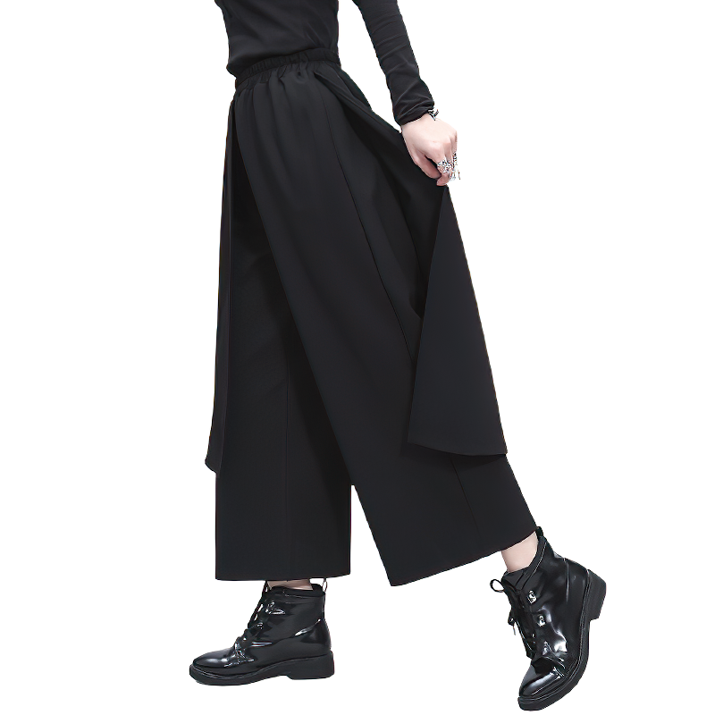 Trendy high waist elastic black women's pants with a stylish split design, perfect for alternative fashion.