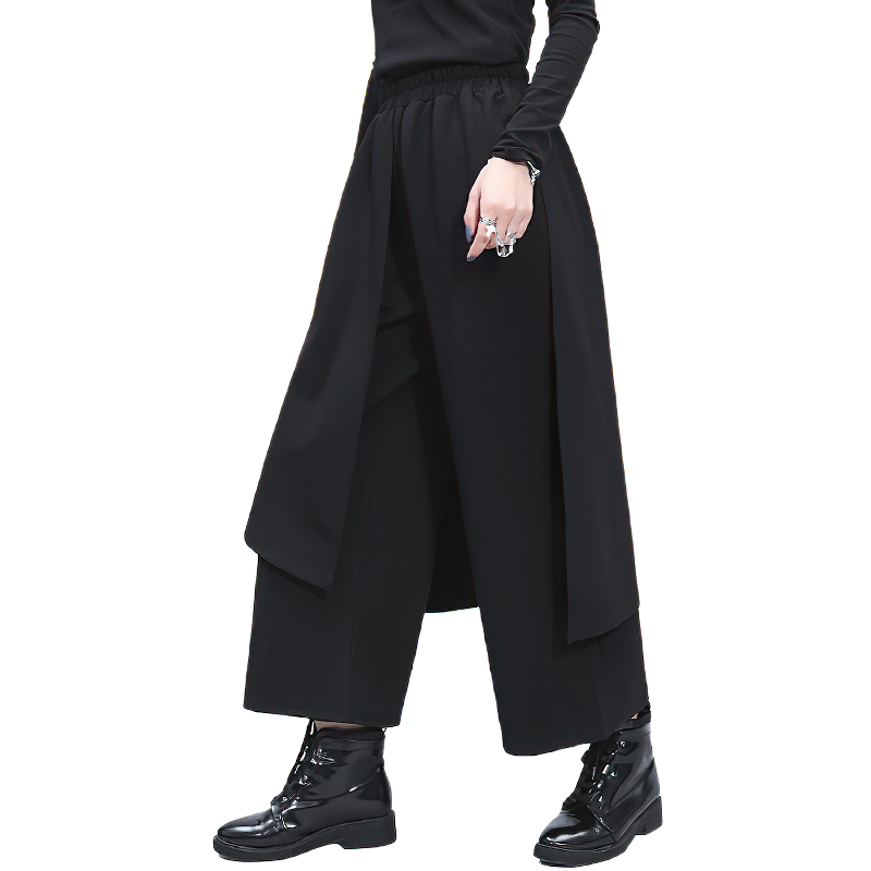 Fashionable black high waist elastic women's pants with split joint design, perfect for gothic style.