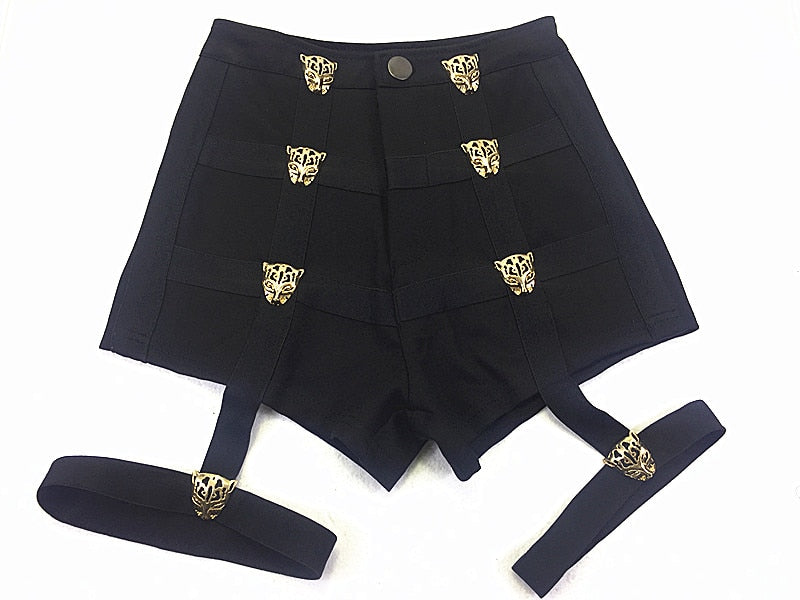High Waist Short Shorts for Women / Metal Leopard Buttons Decoration / Female Rave Outfits - HARD'N'HEAVY