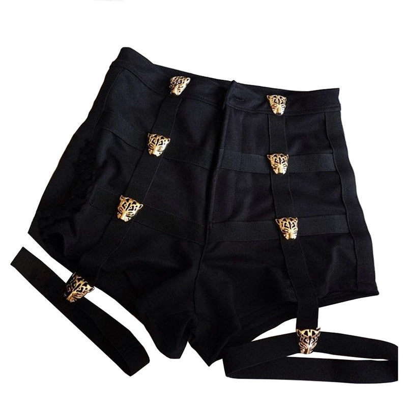 High Waist Short Shorts for Women / Metal Leopard Buttons Decoration / Female Rave Outfits - HARD'N'HEAVY