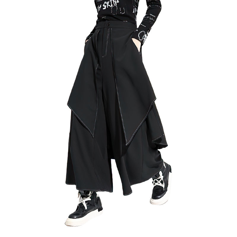 Stylish high waist wide leg black trousers for women with pockets and a loose fit, perfect for a modern casual look.