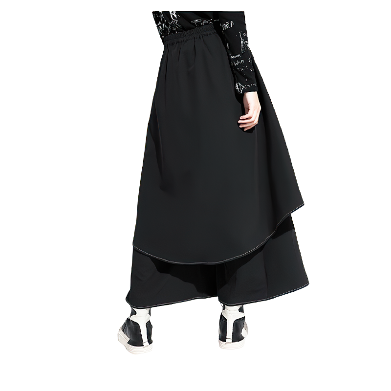 High waist wide leg black women's trousers with elastic waist and stylish design, perfect for a chic and comfortable look.