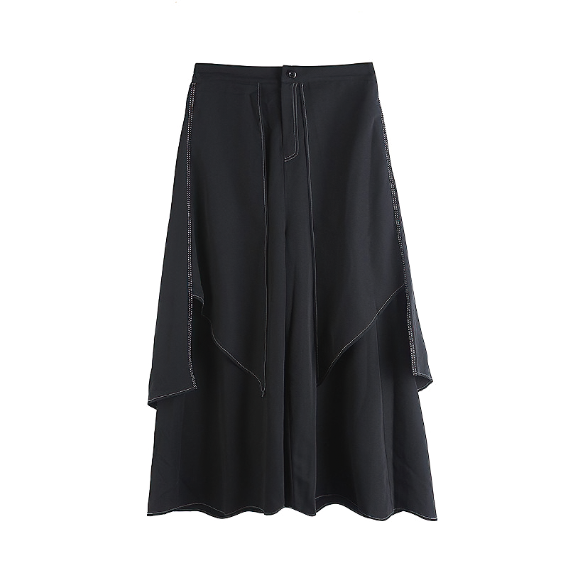 High waist wide leg black trousers for women, featuring a comfortable elastic waist and stylish design.