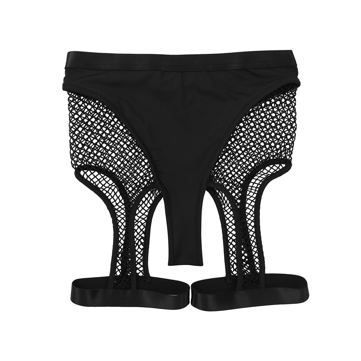 High-waisted sexy fishnet panties with cutouts for a daring look, perfect as unique underwear or stylish outerwear.