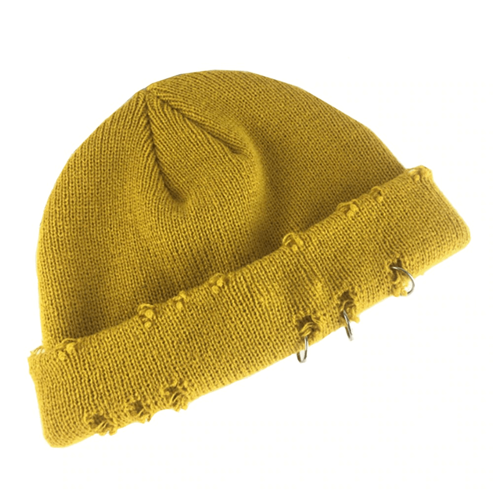 Hole Knitted Hats for Men and Women / Retro Warm Curled Hats with Rings
