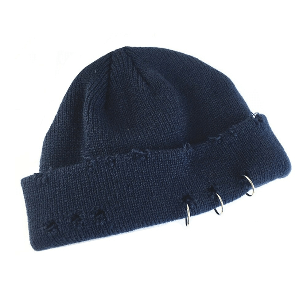 Unisex cozy knitted hat with rings, perfect for casual outfits and warm winter wear.