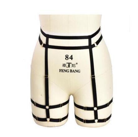 Hollow black elastic harness for gothic fashion, adjustable body harness for role-playing and self-expression.