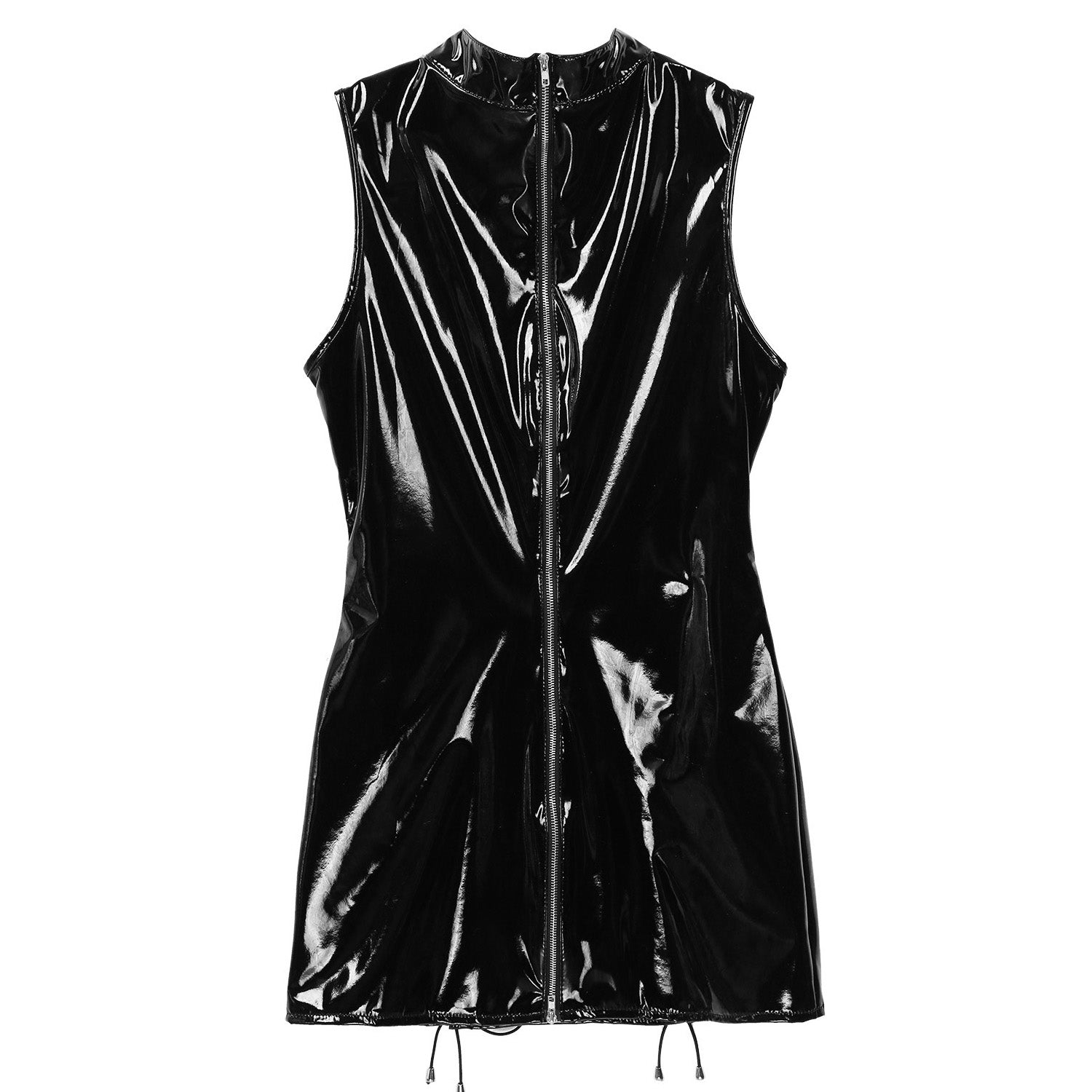 Hollow out lace-up black latex bodycon mini dress for women, perfect for gothic fashion and stylish wetlook allure.