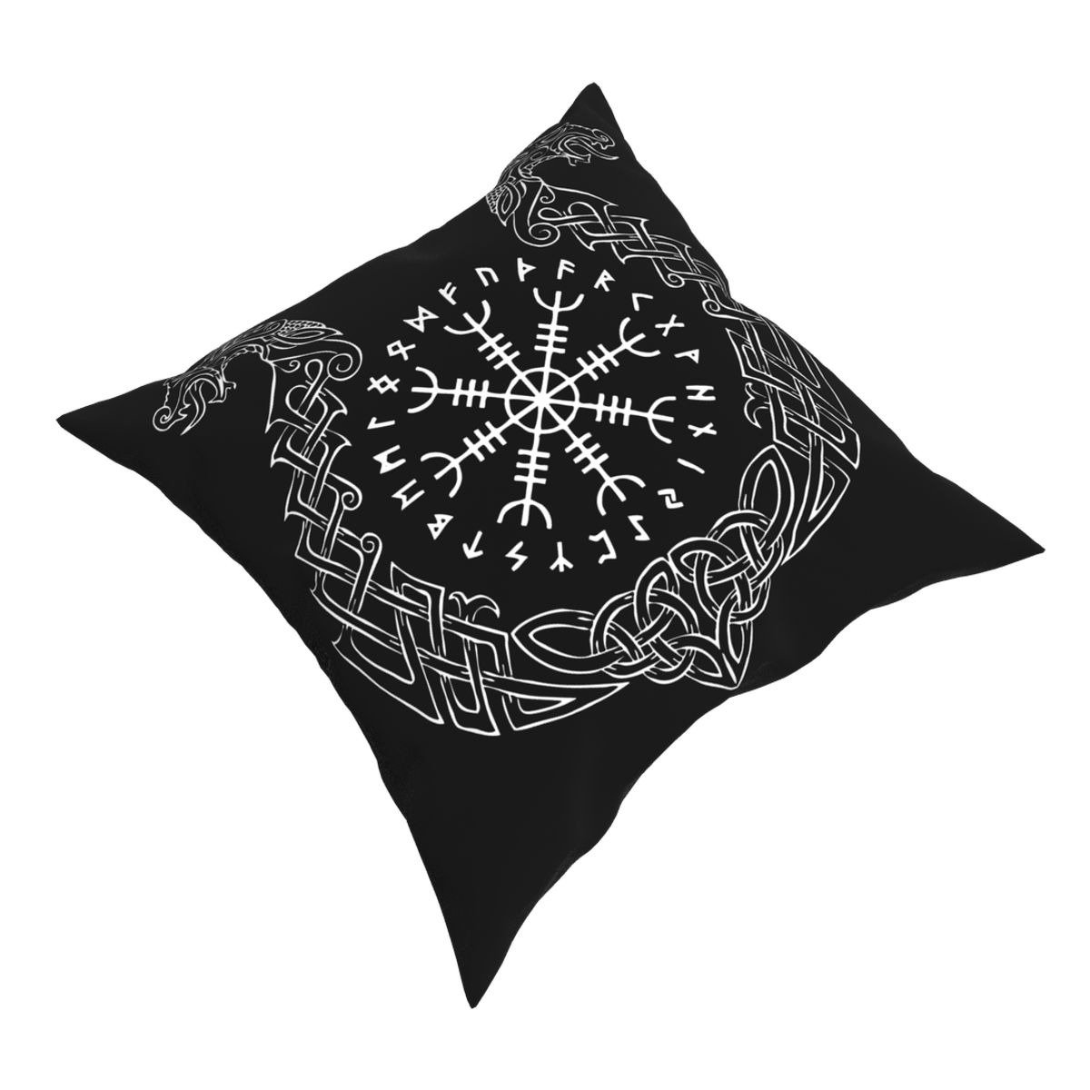 Viking Helm of Awe decorative pillow cover with black and white design for home decor.