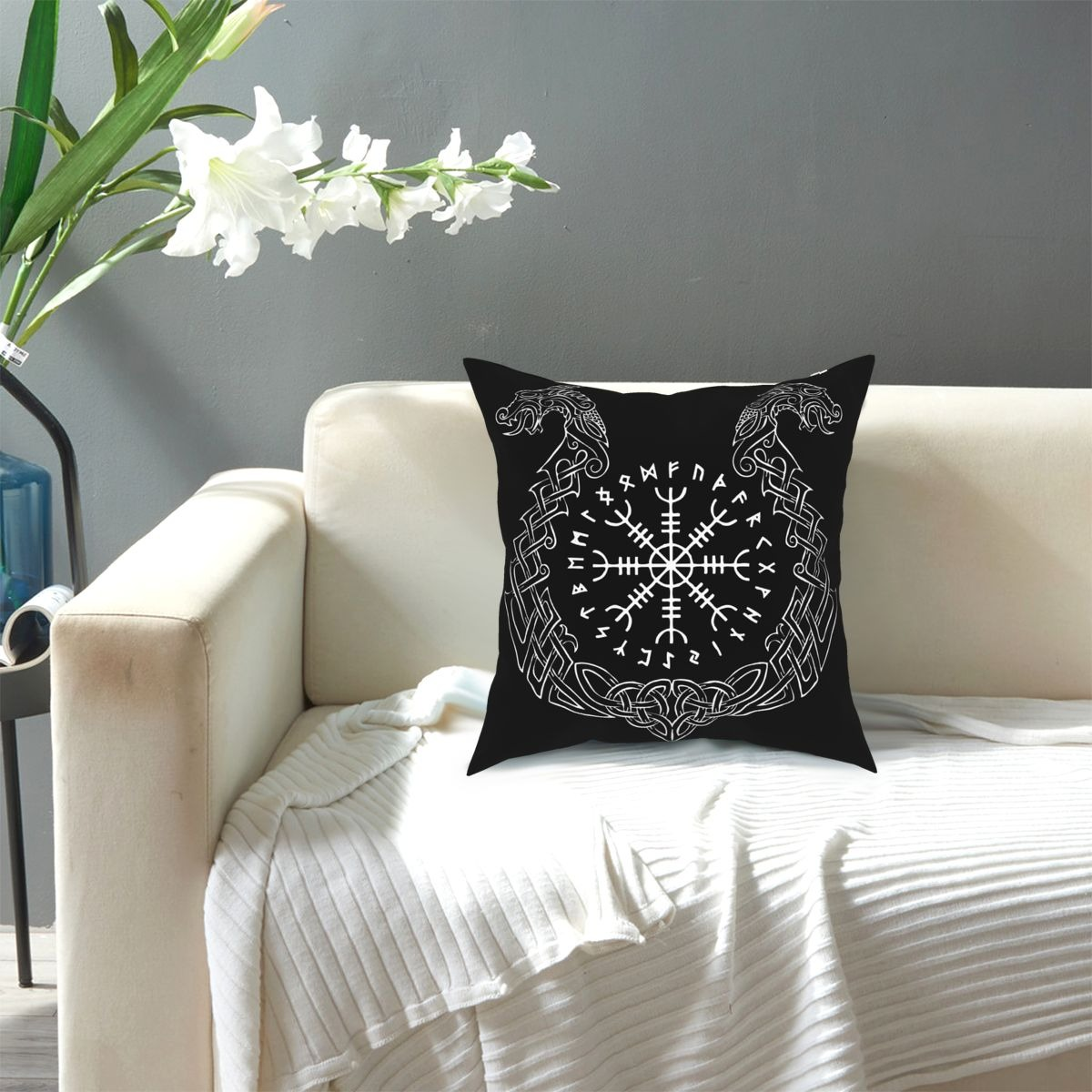 Home Decorative Pillowcover Viking Helm Of Awe / Polyester Pillow with Double-sided Printing - HARD'N'HEAVY