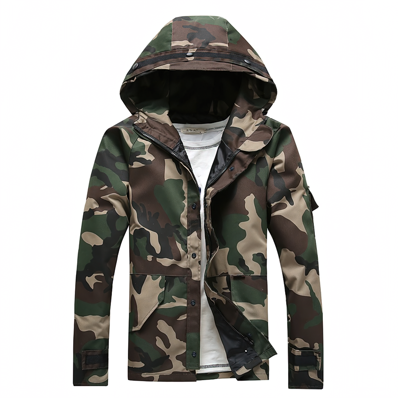Hooded Camouflage Men's Jacket / Army Green Military Fashion Clothes - HARD'N'HEAVY