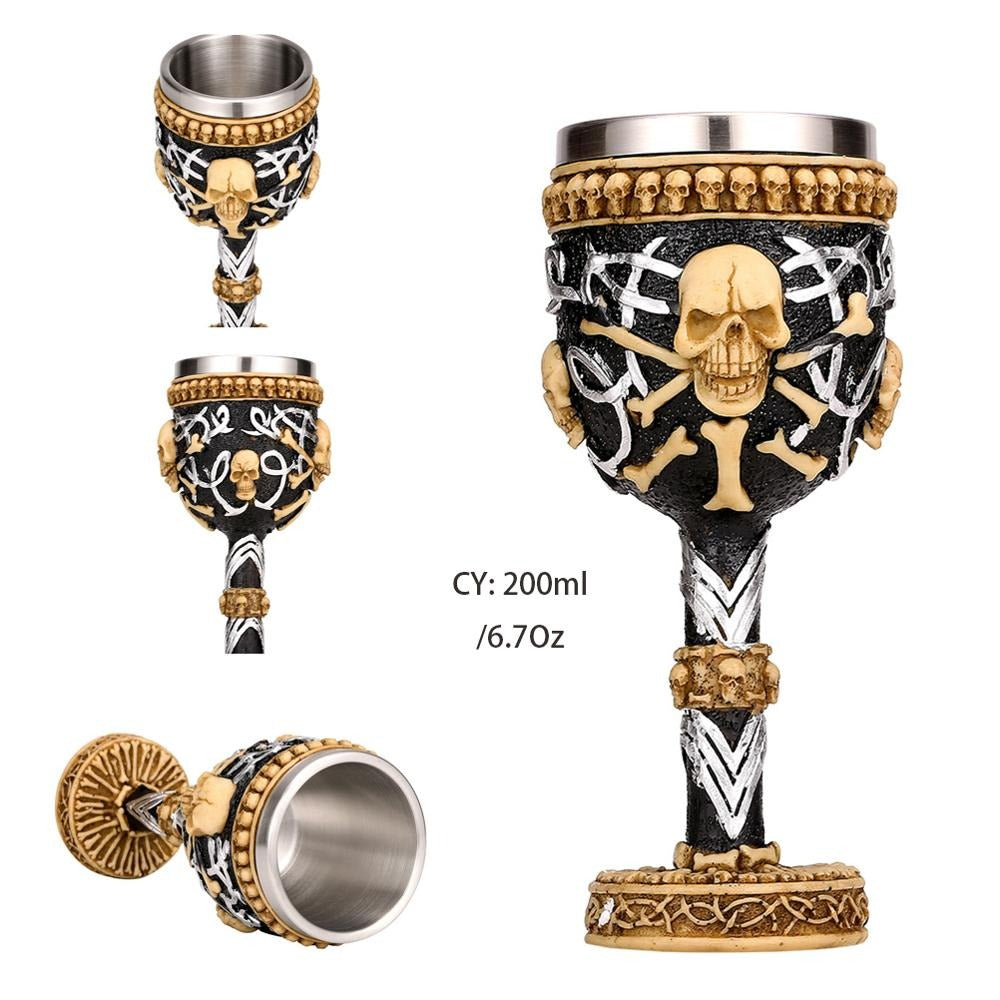 Horrible Devil Wine Glass with stainless steel and resin, featuring skull design and interesting patterns, 200ml capacity.
