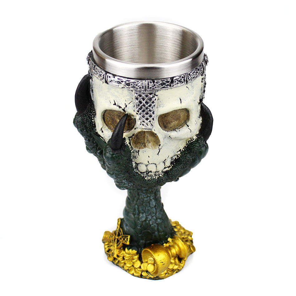 Horrible Green Devil Hand Wine Glass with skull and stainless steel liner, perfect for quirky vintage drinkware lovers.