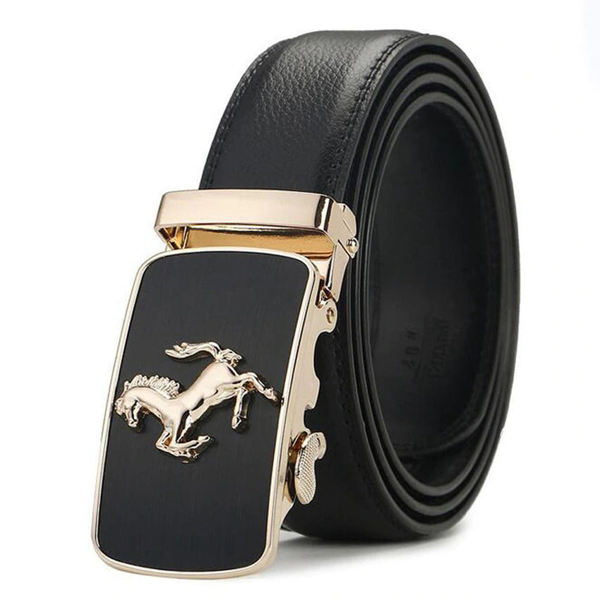 Horse Designed Automatic Buckle Belt for Men/ Genuine Leather Luxury Men Belts - HARD'N'HEAVY
