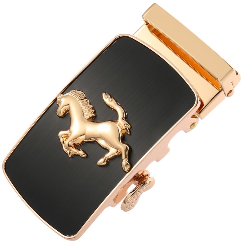 Luxury automatic buckle with a horse design, perfect for men's genuine leather belts in gold and silver.