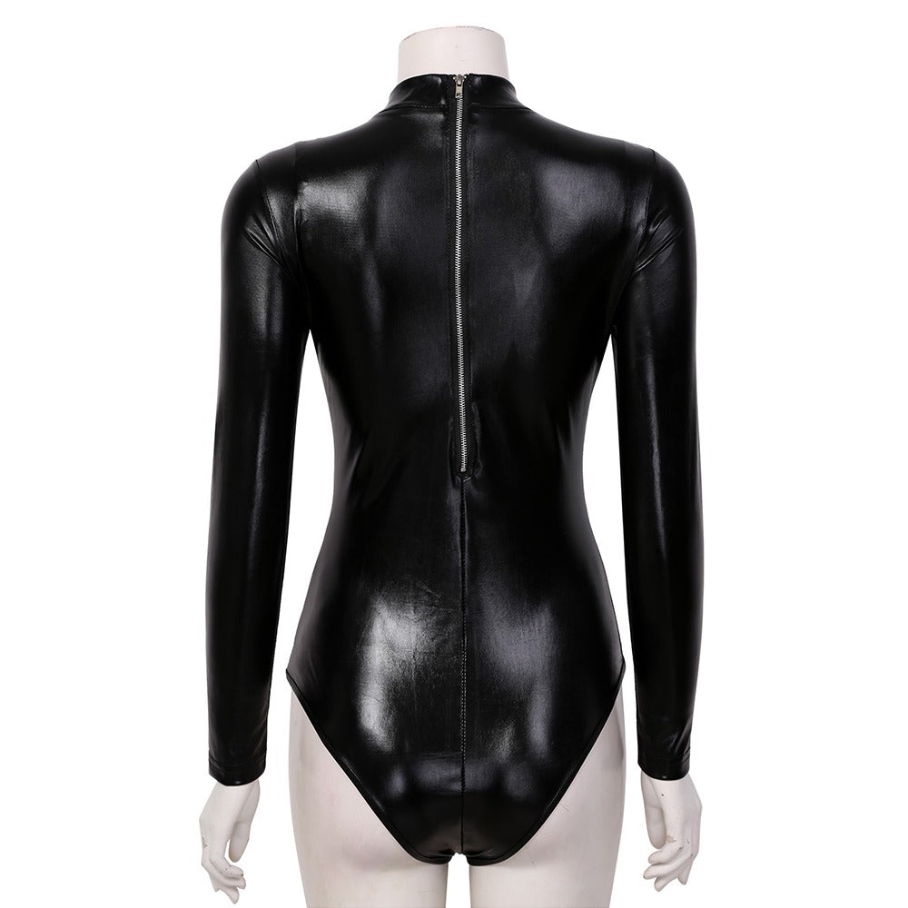 Hot Erotic Women's Bodysuit / Sexy PU Leather Babydoll Mini Dress / Female Black Jumpsuit - HARD'N'HEAVY