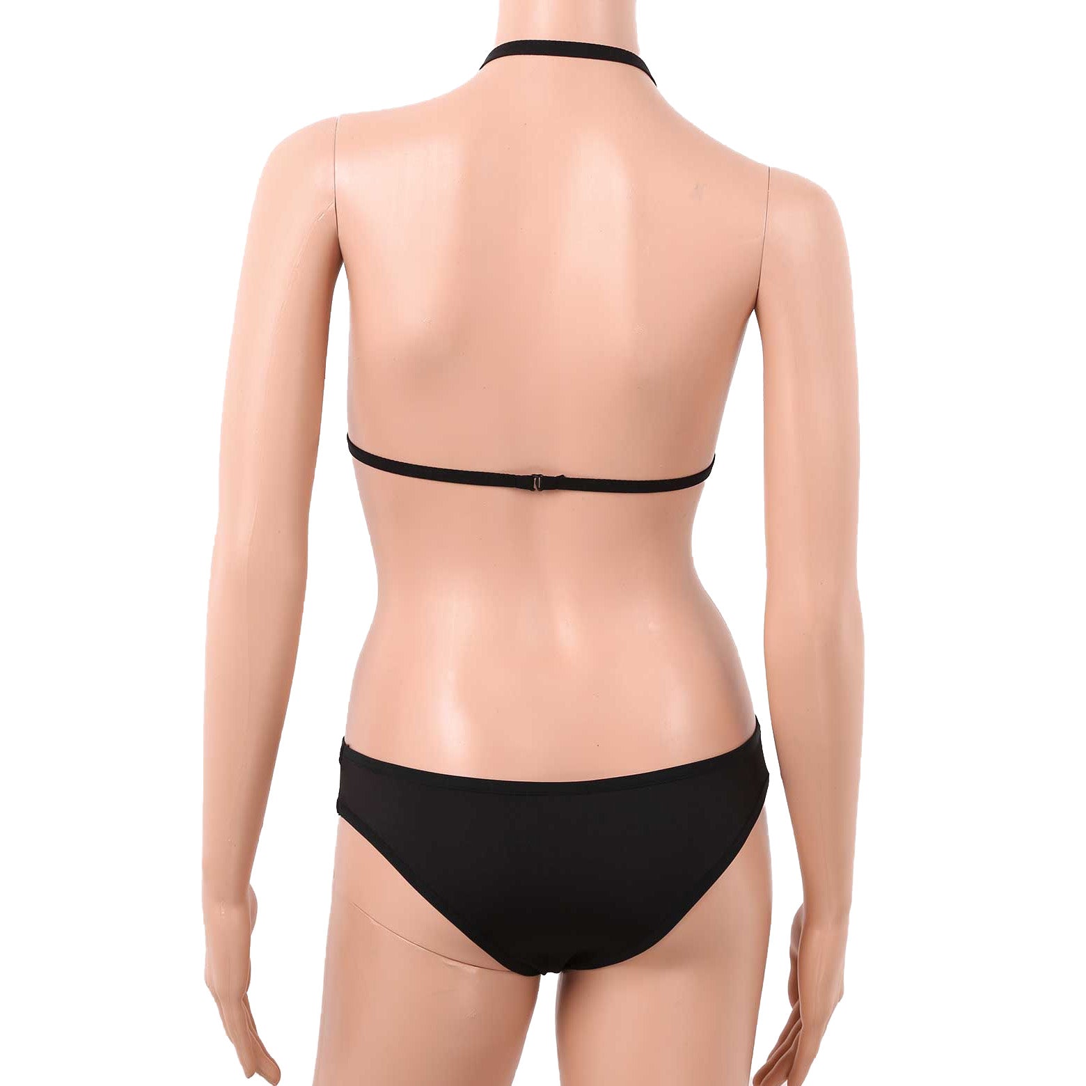 Back view of a women's black monokini swimsuit showcasing its stylish cut and adjustable straps, ideal for beach wear and dance.