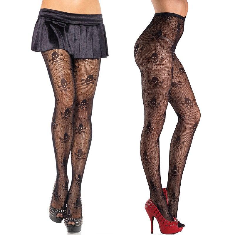 Hot sexy skull stockings for women, perfect gothic clothing for Halloween parties, showcasing edgy fashion style.
