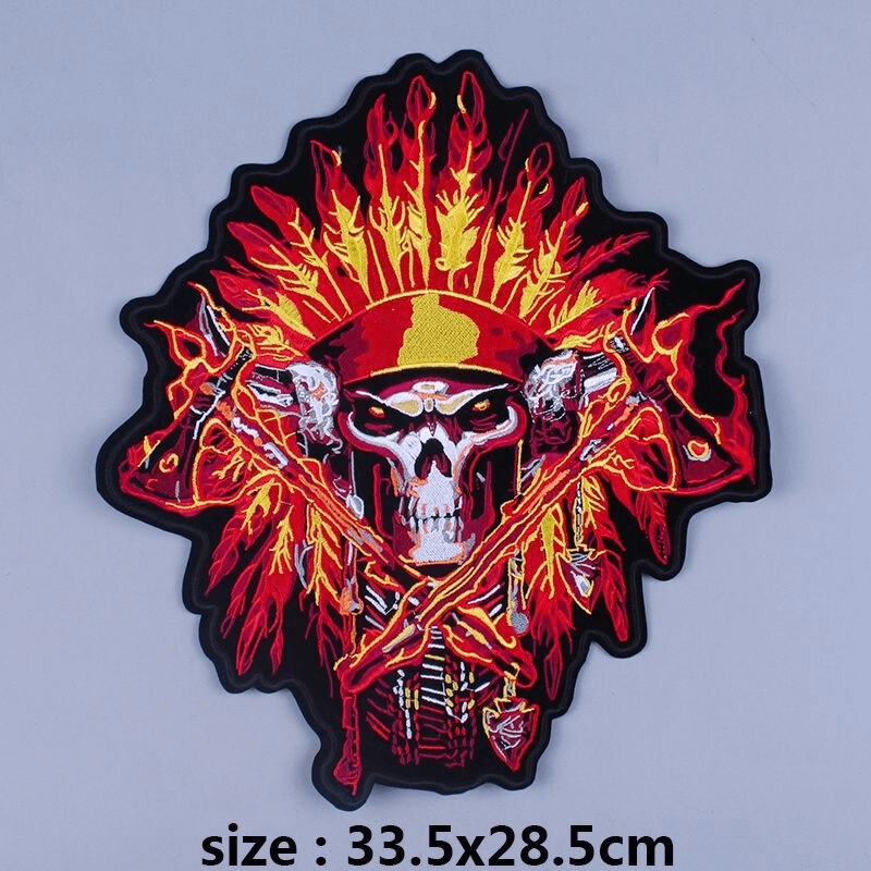 Indian Skull & Tomahawks Iron-On Patch For Jackets / Large Embroidered Biker Patches For Clothes - HARD'N'HEAVY