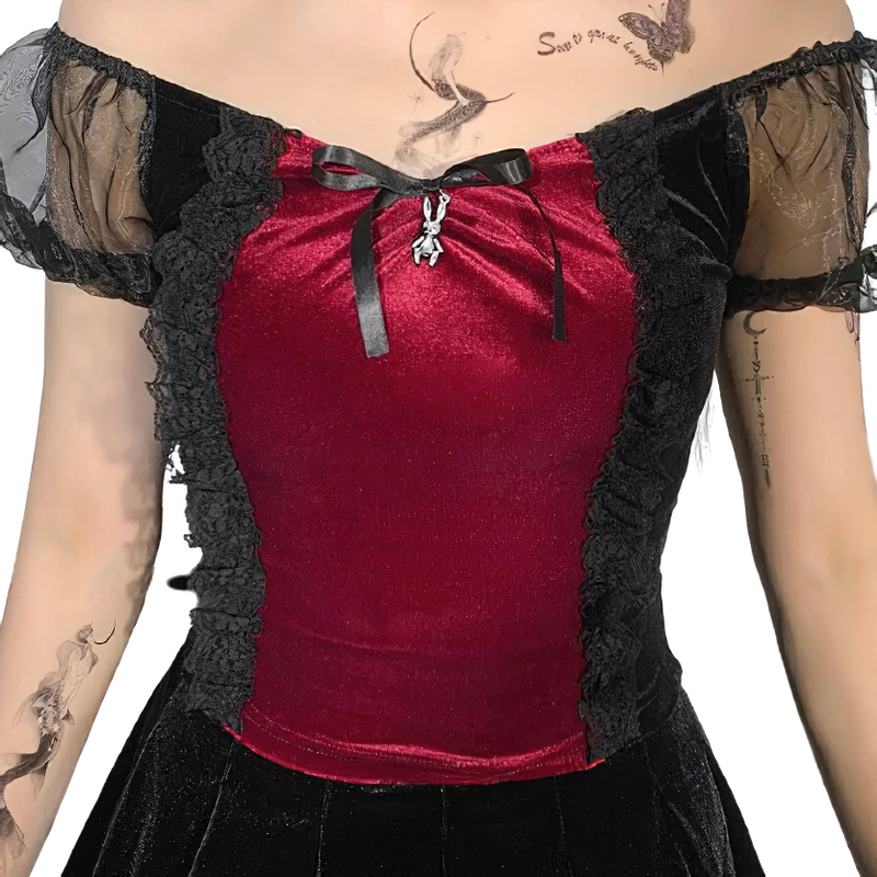 Black Gothic Top For Women / Ladies Clothing Off Shoulder / Vintage Aesthetic Crop Top - HARD'N'HEAVY