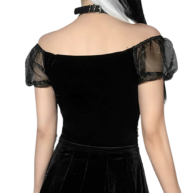 Black Gothic Top For Women / Ladies Clothing Off Shoulder / Vintage Aesthetic Crop Top - HARD'N'HEAVY