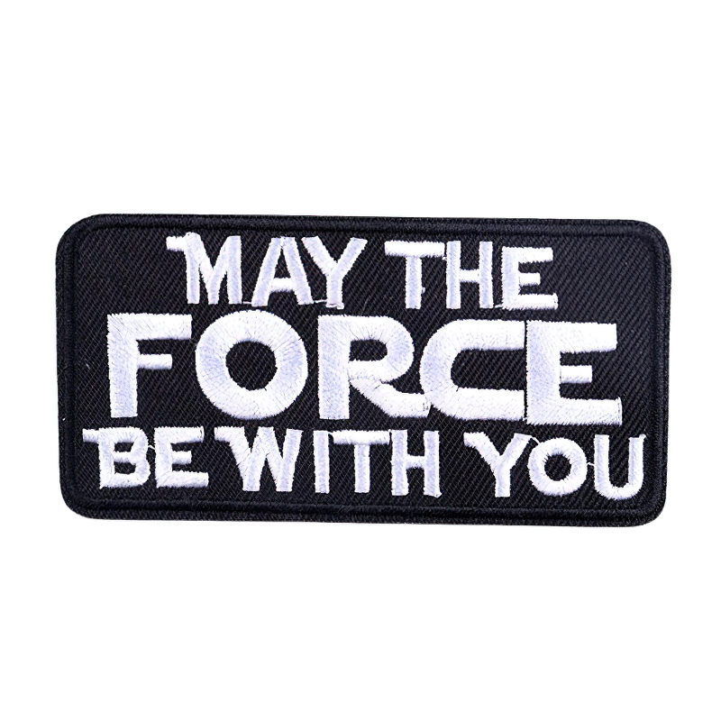Stylish unisex iron-on patch with the inscription 'MAY THE FORCE BE WITH YOU', perfect for rock-style clothing.