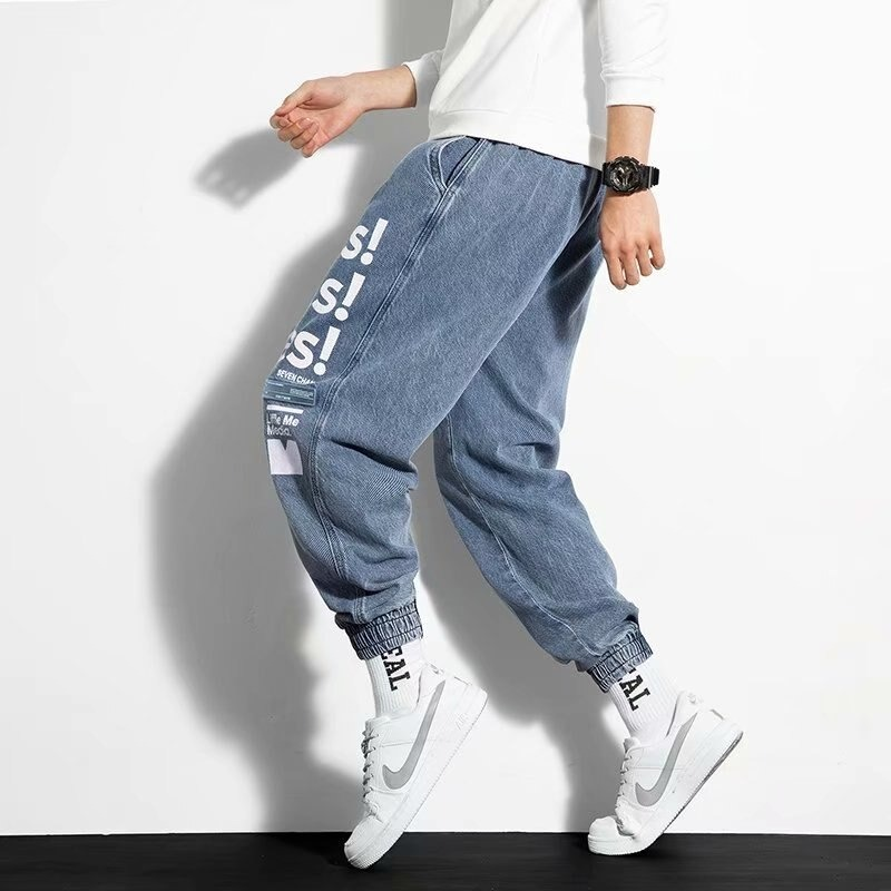 Jeans Pants for Men in Punk Style / Ankle-Length Pants with Letters Print - HARD'N'HEAVY