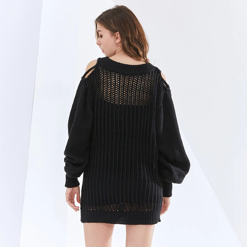 Knitted Thin V-Neck Long Sleeve Women Sweater / Hollow Out Loose Pullover - HARD'N'HEAVY