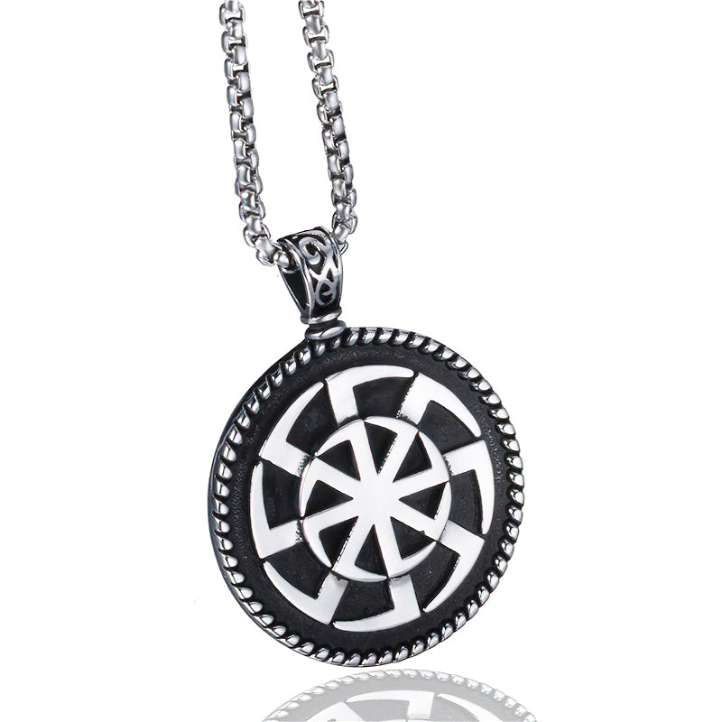 Kolovrat Pagan Stainless Steel Pendant featuring a Slavic sun symbol, perfect for cosplay and everyday wear.
