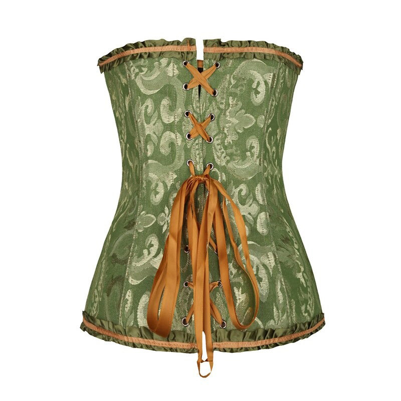Plus Size Gothic Lace-Up Corset in Green with Floral Design and Adjustable Laces for Women